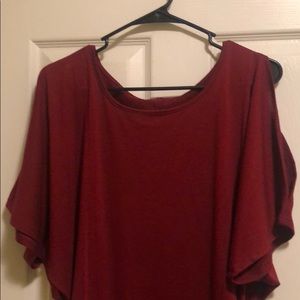 Cold shoulder Maroon dressy t-shirt